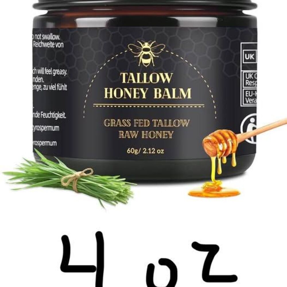 Beef Tallow for Skin, Tallow and Honey Balm for Face, Organic Grass-fed Beef